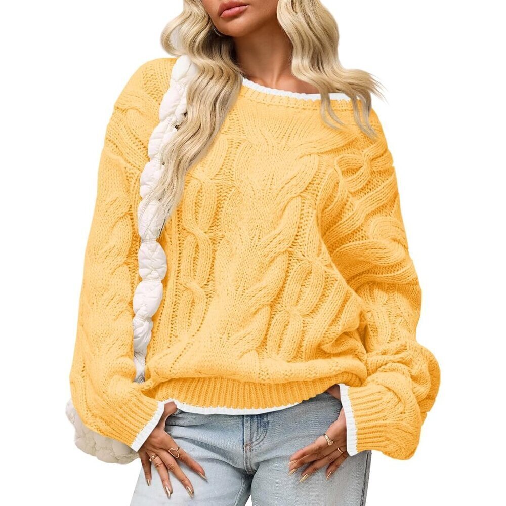 Womens Cable Knit Sweater Oversized Crewneck Fall Winter Casual Cute